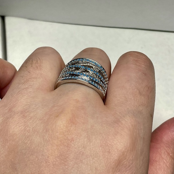 Thick cerulean blue multi-layer crossover ring - Picture 11 of 13